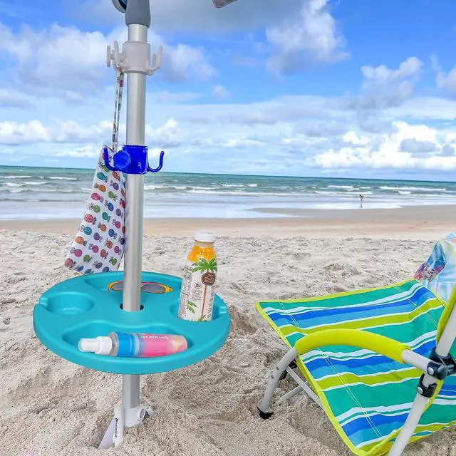 Alt view image 3 of 6 - 13" Beach Umbrella Table Tray for Beach, Patio, Garden, Swimming Pool with Cup Holders, Snack Compartments Teal