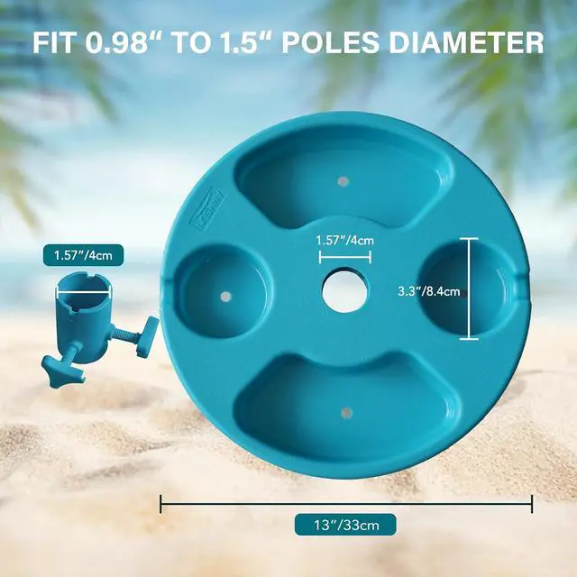 Alt view image 4 of 6 - 13" Beach Umbrella Table Tray for Beach, Patio, Garden, Swimming Pool with Cup Holders, Snack Compartments Teal