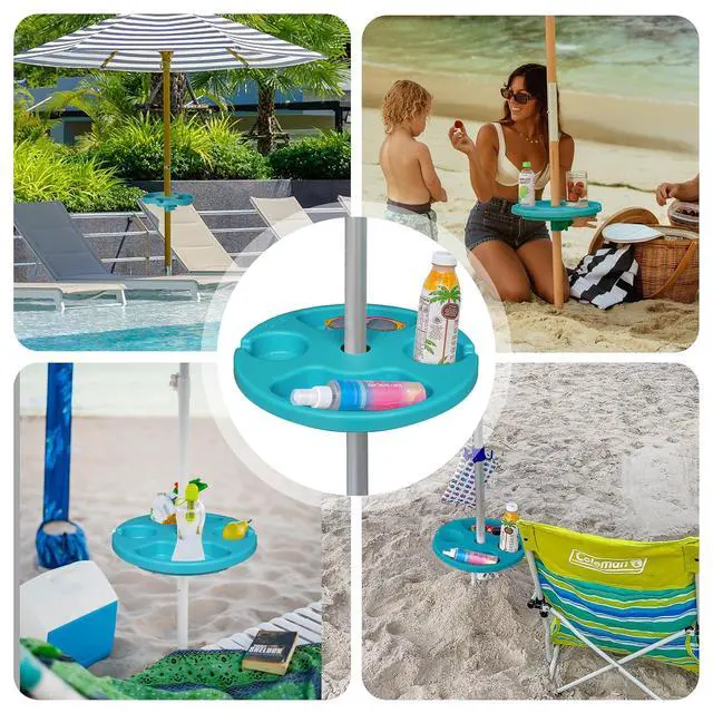 Alt view image 6 of 6 - 13" Beach Umbrella Table Tray for Beach, Patio, Garden, Swimming Pool with Cup Holders, Snack Compartments Teal