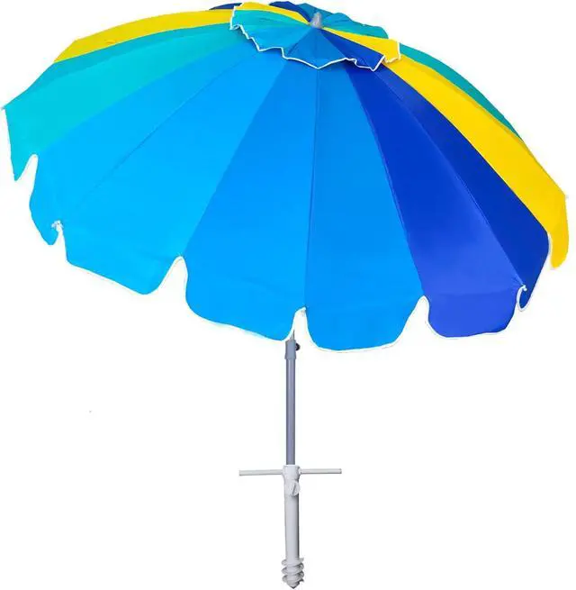 Main image of 7.5ft Heavy Duty HIGH Wind Beach Umbrella with sand anchor Vent Tilt Portable Sun Shelter, UV 50+ Protection Outdoor Sunshade Umbrellas Carry Bag for Patio Garden Pool Backyard Multicolor Blue