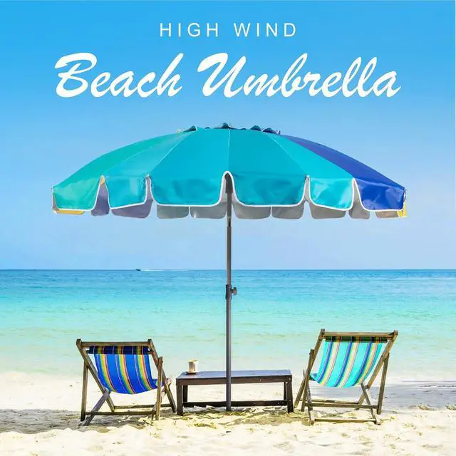 Alt view image 7 of 7 - 7.5ft Heavy Duty HIGH Wind Beach Umbrella with sand anchor Vent Tilt Portable Sun Shelter, UV 50+ Protection Outdoor Sunshade Umbrellas Carry Bag for Patio Garden Pool Backyard Multicolor Blue