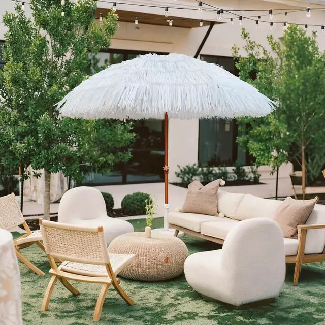 Alt view image 5 of 6 - 7.5ft Hula Thatched Tiki Patio Beach Umbrella Hawaiian Style 10 Ribs UPF 50+ with Tilt Carry Bag for Outdoor Tiki Bar, Tropical Palapa, Patio Garden Beach Pool Backyard White
