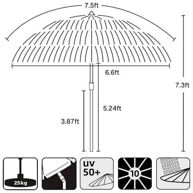 Alt view image 6 of 6 - 7.5ft Hula Thatched Tiki Patio Beach Umbrella Hawaiian Style 10 Ribs UPF 50+ with Tilt Carry Bag for Outdoor Tiki Bar, Tropical Palapa, Patio Garden Beach Pool Backyard White
