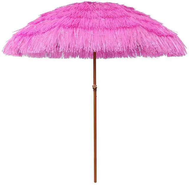 Main image of 7.5ft Hula Thatched Tiki Patio Beach Umbrella Hawaiian Style 10 Ribs UPF 50+ with Tilt Carry Bag for Outdoor Tiki Bar, Tropical Palapa, Patio Garden Beach Pool Backyard Pink
