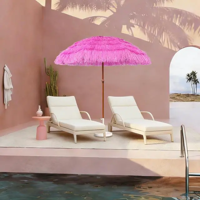 Alt view image 4 of 7 - 7.5ft Hula Thatched Tiki Patio Beach Umbrella Hawaiian Style 10 Ribs UPF 50+ with Tilt Carry Bag for Outdoor Tiki Bar, Tropical Palapa, Patio Garden Beach Pool Backyard Pink