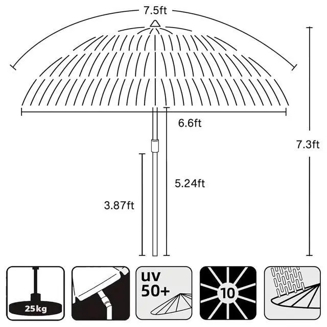 Alt view image 6 of 7 - 7.5ft Hula Thatched Tiki Patio Beach Umbrella Hawaiian Style 10 Ribs UPF 50+ with Tilt Carry Bag for Outdoor Tiki Bar, Tropical Palapa, Patio Garden Beach Pool Backyard Pink