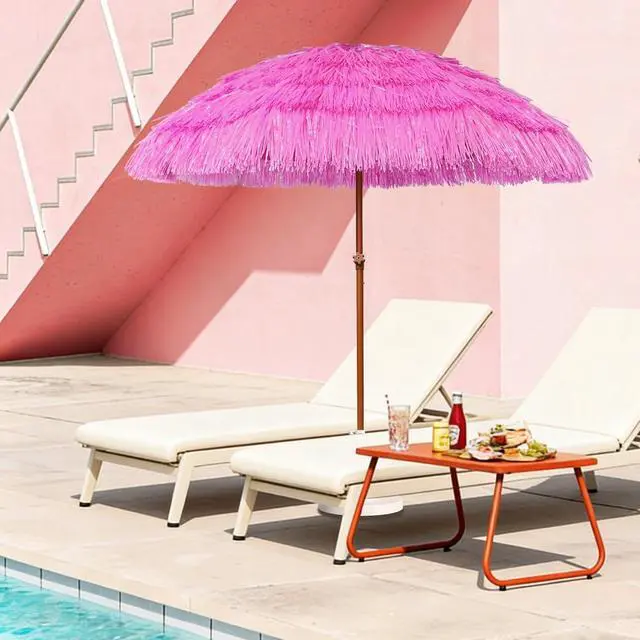 Alt view image 7 of 7 - 7.5ft Hula Thatched Tiki Patio Beach Umbrella Hawaiian Style 10 Ribs UPF 50+ with Tilt Carry Bag for Outdoor Tiki Bar, Tropical Palapa, Patio Garden Beach Pool Backyard Pink
