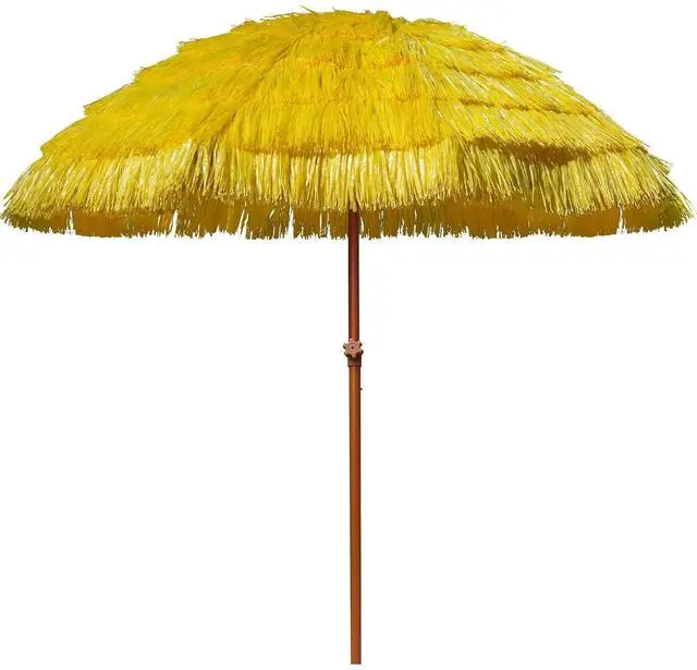 Main image of 7.5ft Hula Thatched Tiki Patio Beach Umbrella Hawaiian Style 10 Ribs UPF 50+ with Tilt Carry Bag for Outdoor Tiki Bar, Tropical Palapa, Patio Garden Beach Pool Backyard Yellow