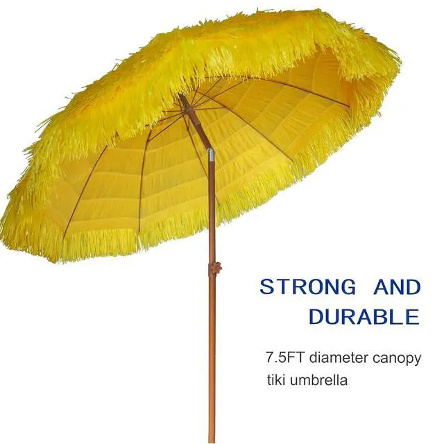 Alt view image 2 of 7 - 7.5ft Hula Thatched Tiki Patio Beach Umbrella Hawaiian Style 10 Ribs UPF 50+ with Tilt Carry Bag for Outdoor Tiki Bar, Tropical Palapa, Patio Garden Beach Pool Backyard Yellow