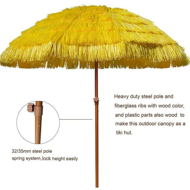 Alt view image 3 of 7 - 7.5ft Hula Thatched Tiki Patio Beach Umbrella Hawaiian Style 10 Ribs UPF 50+ with Tilt Carry Bag for Outdoor Tiki Bar, Tropical Palapa, Patio Garden Beach Pool Backyard Yellow