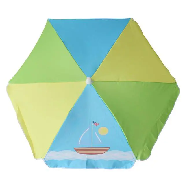 Alt view image 2 of 7 - 5ft Seaside Umbrella for Sand Box Water Table - Kids Durable Umbrellas for children Picnic Beach Camping Garden Outdoor Play Shade (5ft Green Yellow Boat)