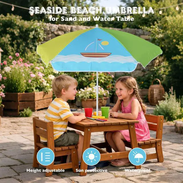 Alt view image 3 of 7 - 5ft Seaside Umbrella for Sand Box Water Table - Kids Durable Umbrellas for children Picnic Beach Camping Garden Outdoor Play Shade (5ft Green Yellow Boat)