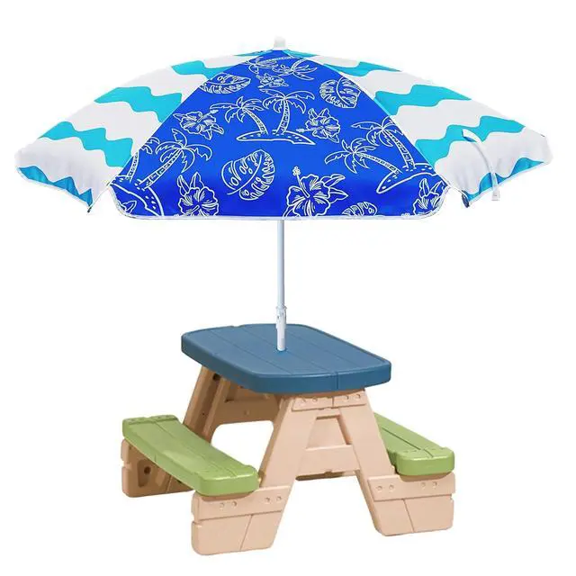 Alt view image 3 of 6 - 5ft Seaside Umbrella for Sand and Water Table - Kids Durable Umbrellas for children Beach Camping Garden Outdoor Play Shade Blue Coconut Tree