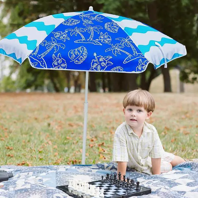 Alt view image 4 of 6 - 5ft Seaside Umbrella for Sand and Water Table - Kids Durable Umbrellas for children Beach Camping Garden Outdoor Play Shade Blue Coconut Tree