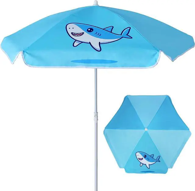 Main image of 5ft Seaside Umbrella for Sand Box Water Table - Kids Durable Umbrellas for children Picnic Beach Camping Garden Outdoor Play Shade (5ft Light Blue Shark)