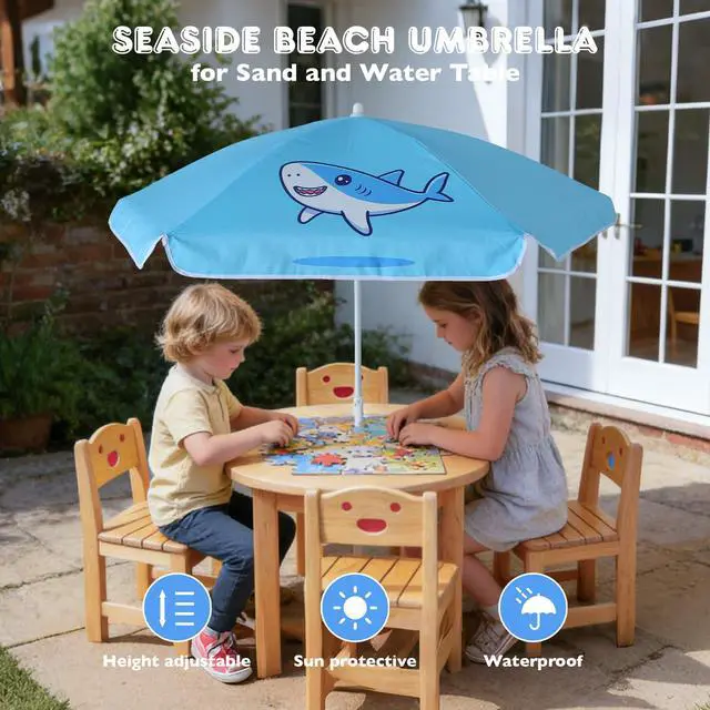 Alt view image 3 of 7 - 5ft Seaside Umbrella for Sand Box Water Table - Kids Durable Umbrellas for children Picnic Beach Camping Garden Outdoor Play Shade (5ft Light Blue Shark)