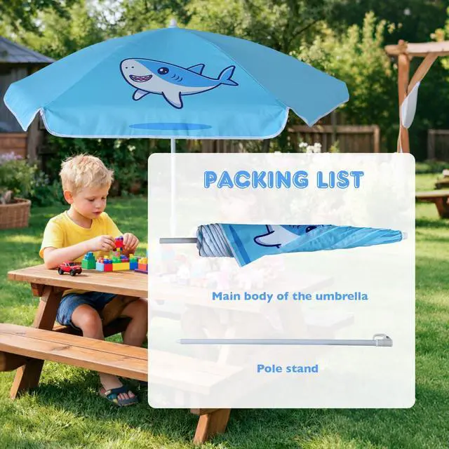 Alt view image 7 of 7 - 5ft Seaside Umbrella for Sand Box Water Table - Kids Durable Umbrellas for children Picnic Beach Camping Garden Outdoor Play Shade (5ft Light Blue Shark)