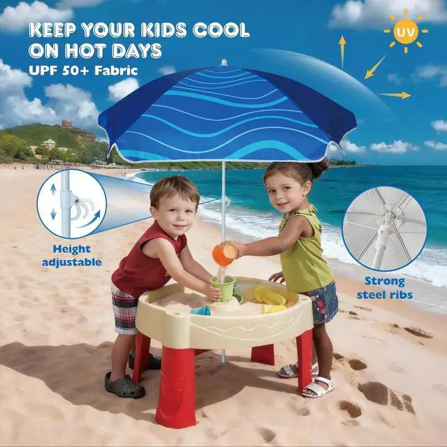 Alt view image 4 of 7 - 5ft Seaside Umbrella for Sand Box and Water Table - Kids Durable Umbrellas for children Beach Camping Garden Outdoor Play Shade (5ft Navy Blue)
