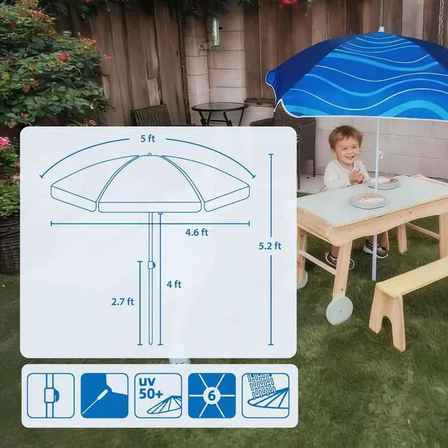Alt view image 6 of 7 - 5ft Seaside Umbrella for Sand Box and Water Table - Kids Durable Umbrellas for children Beach Camping Garden Outdoor Play Shade (5ft Navy Blue)