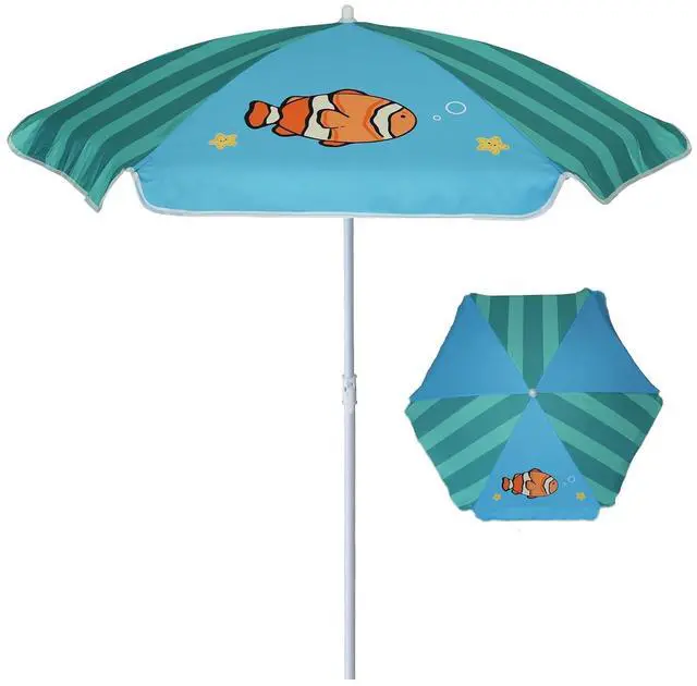 Main image of 5ft Seaside Umbrella for Sand Box Water Table - Kids Durable Umbrellas for children Picnic Beach Camping Garden Outdoor Play Shade Green Clownfish