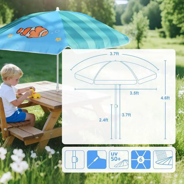 Alt view image 6 of 7 - 5ft Seaside Umbrella for Sand Box Water Table - Kids Durable Umbrellas for children Picnic Beach Camping Garden Outdoor Play Shade Green Clownfish