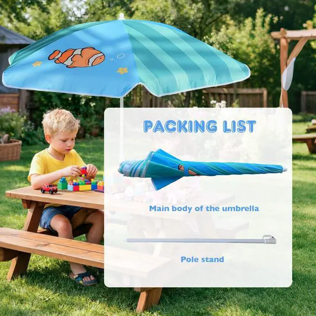 Alt view image 7 of 7 - 5ft Seaside Umbrella for Sand Box Water Table - Kids Durable Umbrellas for children Picnic Beach Camping Garden Outdoor Play Shade Green Clownfish