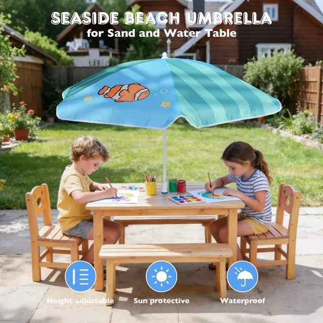 Alt view image 3 of 7 - 5ft Seaside Umbrella for Sand Box Water Table - Kids Durable Umbrellas for children Picnic Beach Camping Garden Outdoor Play Shade Green Clownfish