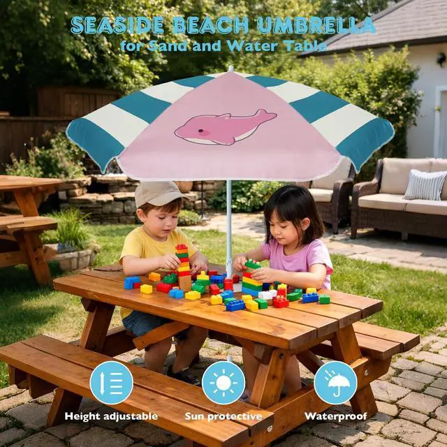 Alt view image 3 of 7 - 5ft Seaside Umbrella for Sand Box Water Table - Kids Durable Umbrellas for children Picnic Beach Camping Garden Outdoor Play Shade Pink Dolphin