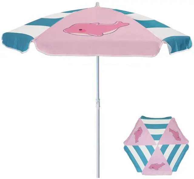 Main image of 5ft Seaside Umbrella for Sand Box Water Table - Kids Durable Umbrellas for children Picnic Beach Camping Garden Outdoor Play Shade Pink Dolphin