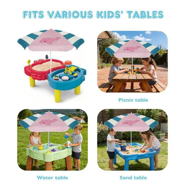 Alt view image 7 of 7 - 5ft Seaside Umbrella for Sand Box Water Table - Kids Durable Umbrellas for children Picnic Beach Camping Garden Outdoor Play Shade Pink Dolphin