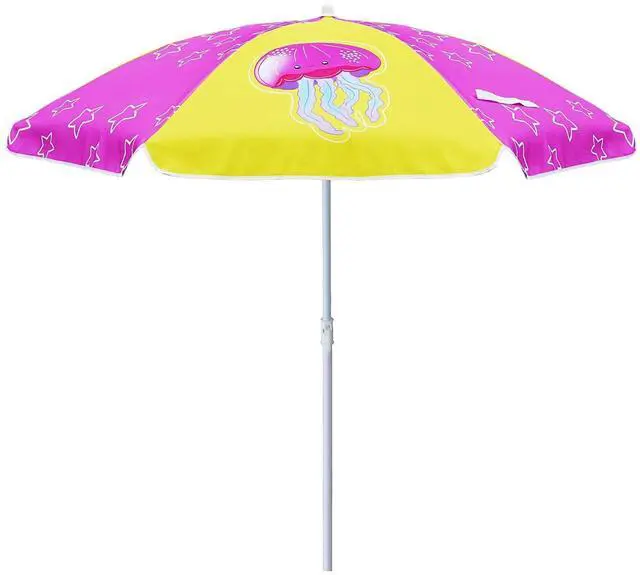 Main image of 5ft Seaside Umbrella for Sand Box Water Table Picnic Table - Kids Durable Umbrellas for children Beach Camping Garden Outdoor Play Shade Pink Yellow Jellyfish