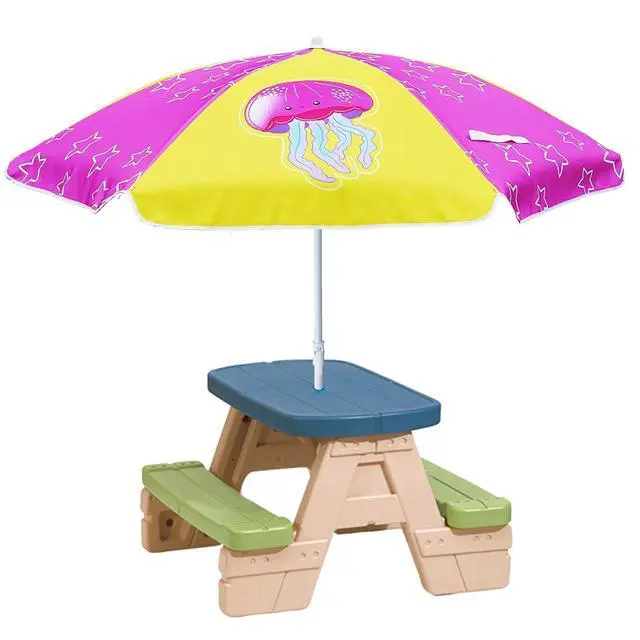 Alt view image 3 of 6 - 5ft Seaside Umbrella for Sand Box Water Table Picnic Table - Kids Durable Umbrellas for children Beach Camping Garden Outdoor Play Shade Pink Yellow Jellyfish
