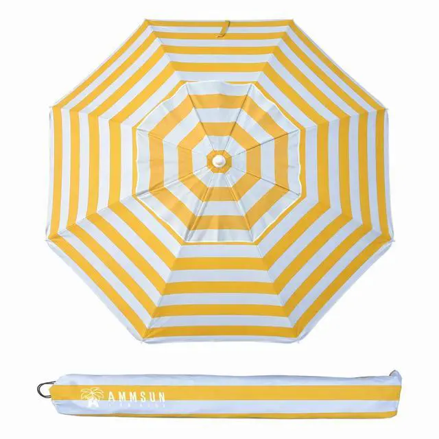 Main image of 6.5 Foot Heavy Duty Beach Umbrellas for Sand with tilt Sun Shelter, UV 50+ Protection Outdoor Sunshade Umbrella with Carry Bag for Patio Garden Beach Pool Backyard multicolor Yellow