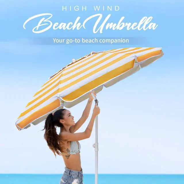Alt view image 3 of 7 - 6.5 Foot Heavy Duty Beach Umbrellas for Sand with tilt Sun Shelter, UV 50+ Protection Outdoor Sunshade Umbrella with Carry Bag for Patio Garden Beach Pool Backyard multicolor Yellow