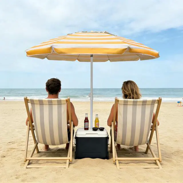 Alt view image 2 of 7 - 6.5 Foot Heavy Duty Beach Umbrellas for Sand with tilt Sun Shelter, UV 50+ Protection Outdoor Sunshade Umbrella with Carry Bag for Patio Garden Beach Pool Backyard multicolor Yellow