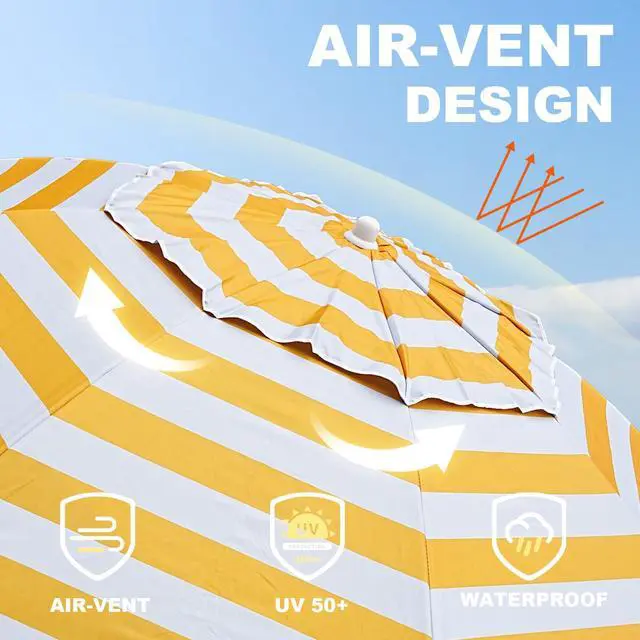 Alt view image 4 of 7 - 6.5 Foot Heavy Duty Beach Umbrellas for Sand with tilt Sun Shelter, UV 50+ Protection Outdoor Sunshade Umbrella with Carry Bag for Patio Garden Beach Pool Backyard multicolor Yellow