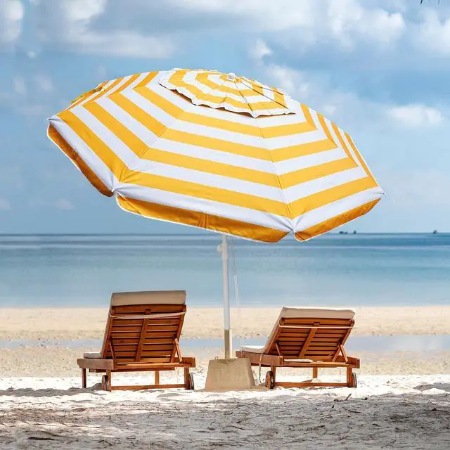 Alt view image 5 of 7 - 6.5 Foot Heavy Duty Beach Umbrellas for Sand with tilt Sun Shelter, UV 50+ Protection Outdoor Sunshade Umbrella with Carry Bag for Patio Garden Beach Pool Backyard multicolor Yellow