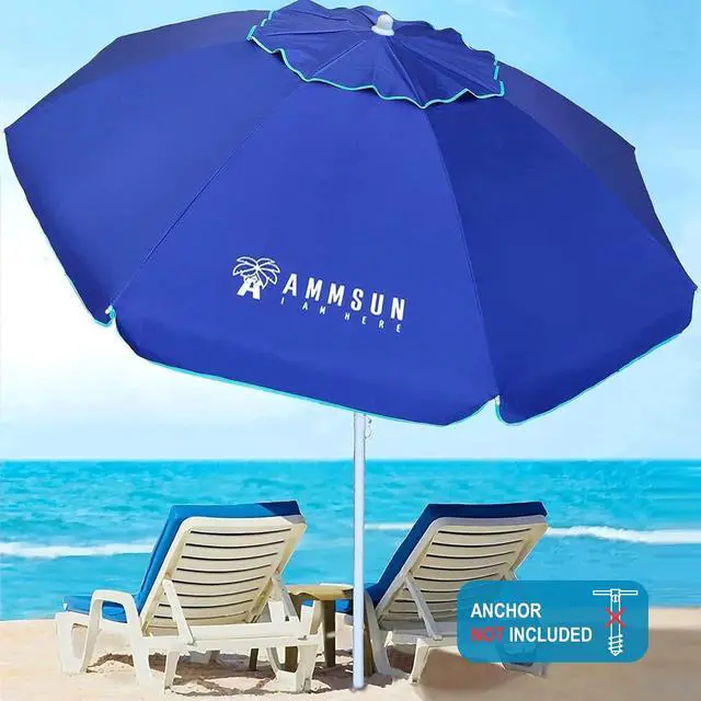 Alt view image 2 of 7 - 6.5 ft Heavy Duty Beach Umbrella for Sand with tilt Air Vent Sun Shelter, UV 50+ Protection Outdoor Sunshade Umbrellas and Parasols with Carry Bag for Patio Garden Beach Pool Backyard Navy