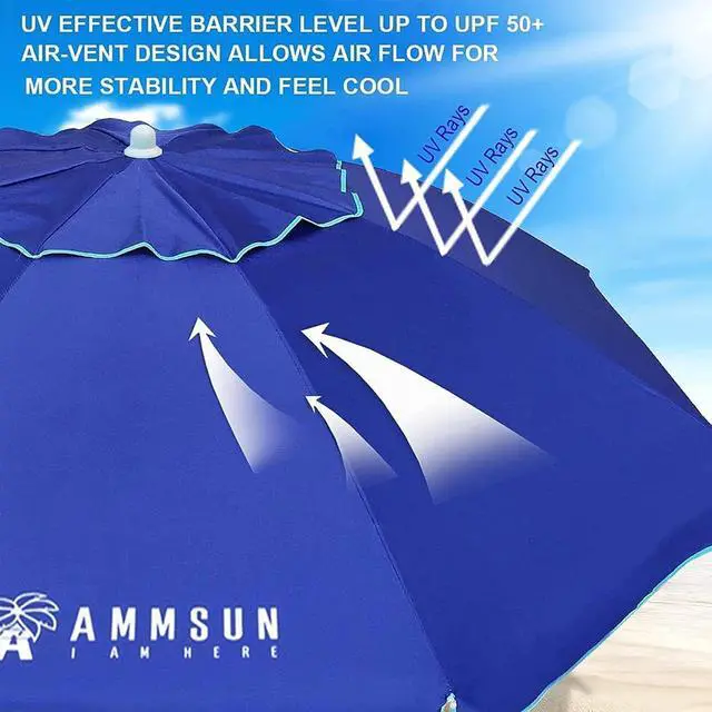 Alt view image 3 of 7 - 6.5 ft Heavy Duty Beach Umbrella for Sand with tilt Air Vent Sun Shelter, UV 50+ Protection Outdoor Sunshade Umbrellas and Parasols with Carry Bag for Patio Garden Beach Pool Backyard Navy