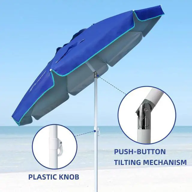 Alt view image 5 of 7 - 6.5 ft Heavy Duty Beach Umbrella for Sand with tilt Air Vent Sun Shelter, UV 50+ Protection Outdoor Sunshade Umbrellas and Parasols with Carry Bag for Patio Garden Beach Pool Backyard Navy