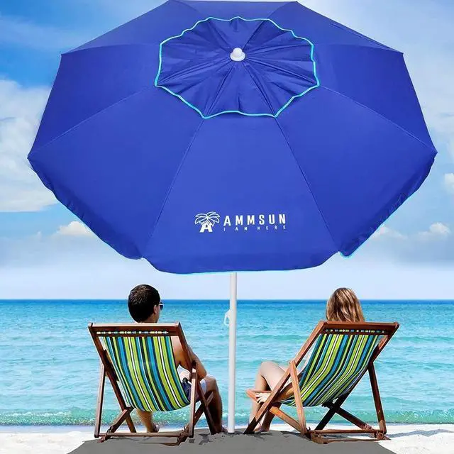 Alt view image 4 of 7 - 6.5 ft Heavy Duty Beach Umbrella for Sand with tilt Air Vent Sun Shelter, UV 50+ Protection Outdoor Sunshade Umbrellas and Parasols with Carry Bag for Patio Garden Beach Pool Backyard Navy