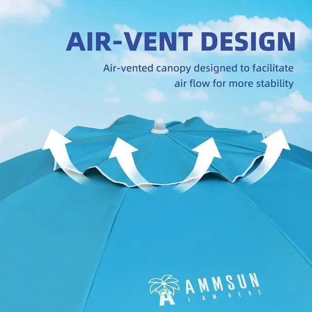 Alt view image 3 of 7 - 6.5 Foot Heavy Duty Beach Umbrella for Sand with tilt Air Vent Sun Shelter, UV 50+ Protection Outdoor Sunshade Umbrella with Carry Bag for Patio Garden Beach Pool Backyard Sky Blue
