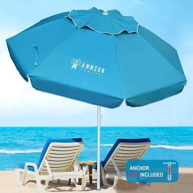Alt view image 2 of 7 - 6.5 Foot Heavy Duty Beach Umbrella for Sand with tilt Air Vent Sun Shelter, UV 50+ Protection Outdoor Sunshade Umbrella with Carry Bag for Patio Garden Beach Pool Backyard Sky Blue