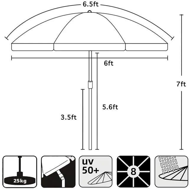 Alt view image 5 of 6 - 6.5ft Portable Patio Beach Umbrella for Sand with tilt Air Vent Sun Shelter, UV 50+ Protection Outdoor Sunshade Umbrella with Carry Bag for Patio Garden Beach Pool Backyard Burgundy Red