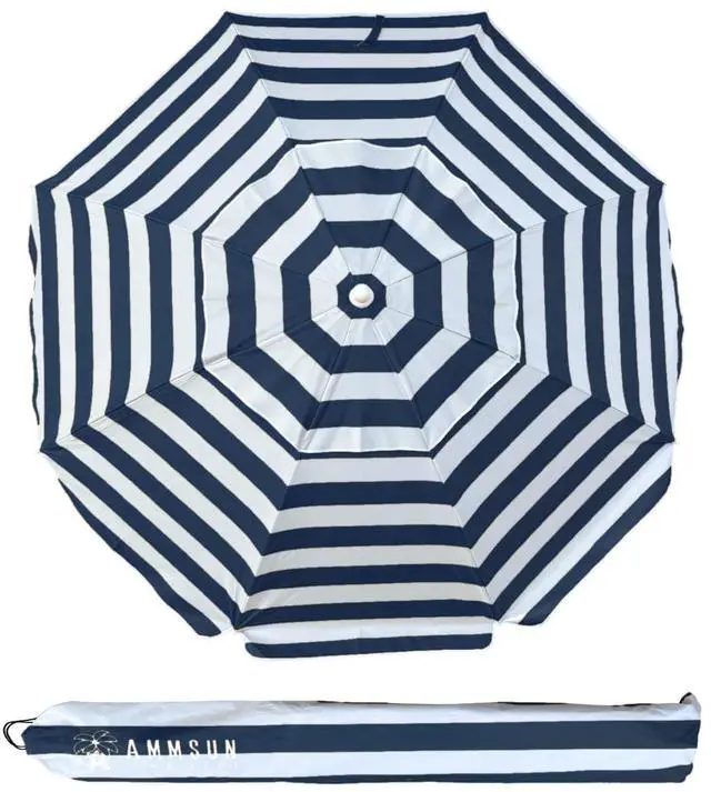Main image of 6.5ft Portable Beach Umbrella for Sand with air vent Tilt Pole, Carry Bag UV 50+ Protection Outdoor Umbrellas Windproof for Patio Garden Beach Pool Backyard Navy Stripe