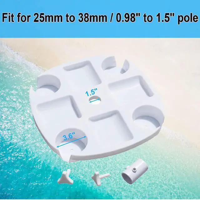 Alt view image 4 of 6 - 17" Beach Umbrella Table Tray with 4 Cup Holders, 4 Snack Compartments for Beach, Patio, Garden, Swimming Pool 17 Inch, White