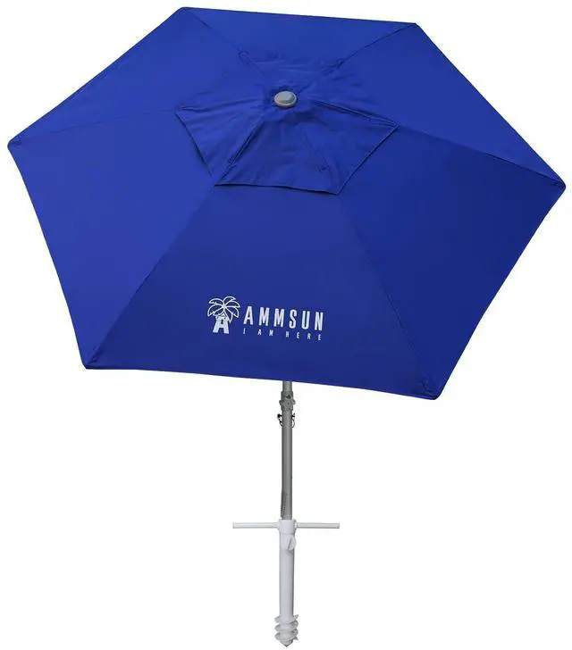 Main image of 8ft Large Beach Umbrellas for Sand Heavy Huty Wind Portable Commercial Grade Patio Beach Umbrella with Sand Anchor Adjustable Height Air Vent UPF 50+ Telescoping Pole without tilt Dark Blue