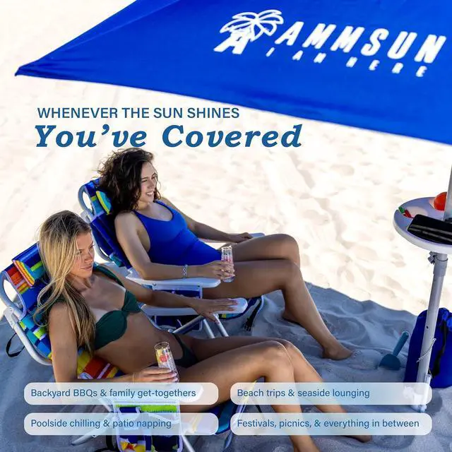 Alt view image 6 of 7 - 8ft Large Beach Umbrellas for Sand Heavy Huty Wind Portable Commercial Grade Patio Beach Umbrella with Sand Anchor Adjustable Height Air Vent UPF 50+ Telescoping Pole without tilt Dark Blue