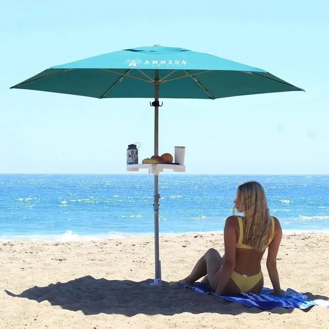 Alt view image 7 of 7 - 8ft Large Beach Umbrellas for Sand Heavy Huty Wind Portable Commercial Grade Patio Beach Umbrella with Sand Anchor Adjustable Height Air Vent UPF 50+ Telescoping Pole without tilt Teal
