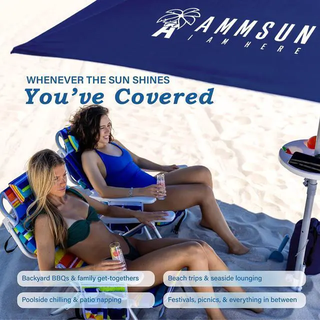 Alt view image 6 of 7 - 8ft Large Beach Umbrellas for Sand Heavy Huty Wind Portable Commercial Grade Patio Beach Umbrella with Sand Anchor Hanging Hook Weight Sandbag Adjustable Height Air Vent UPF 50+ Telescoping Pole